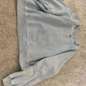aerie Light Blue Crochet Detail Pullover